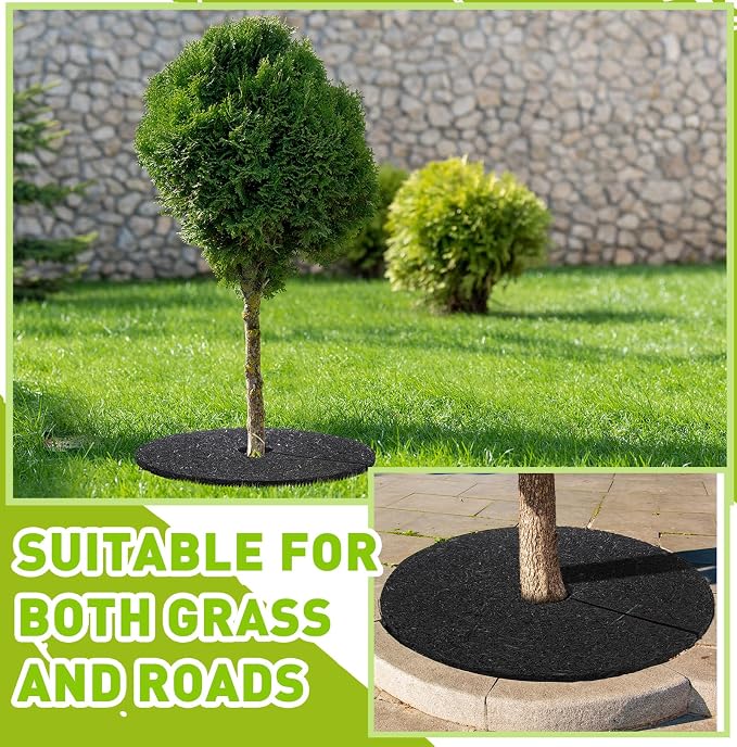 Peryiter 12 Pcs Rubber Mulch Tree Ring, Heavy Duty Rubber Mulch Mat, Tree Protector Weed Barrier Mats, Round Root Barrier for Weed Grass Control Root Protection (20 Inches)