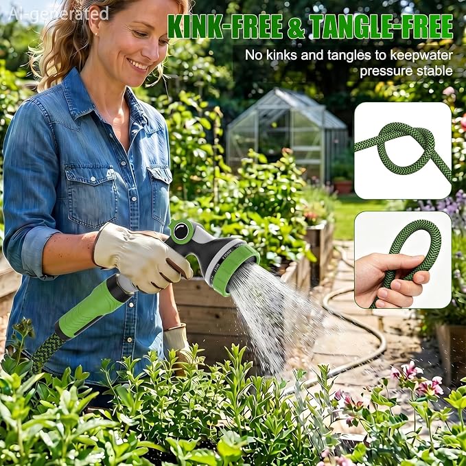 NON-EXPANDABLE Garden Hose 25ft x5/8'', Heavy Duty Flexible Water Hose with 10-Function Sprayer, Lightweight, Leak Proof, Durable Fabric Skin, Pressure Resistant for Yard, Outdoor