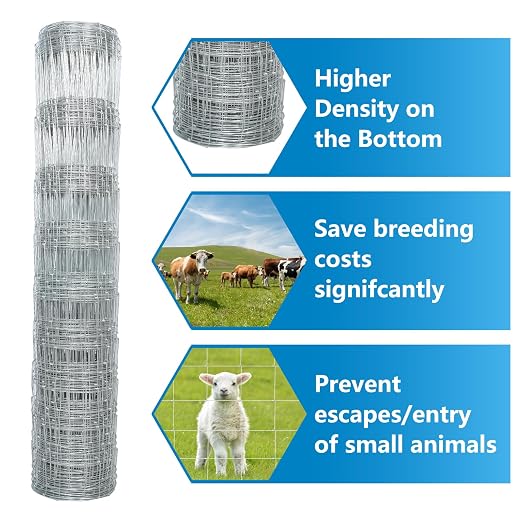 Farm Fence, 5ft X 164ft Wire Fence, Goat Cattle Deer Livestock Fence, Galvanized Woven Hog Wire Fencing,Fencing for Yard and Animals Protection