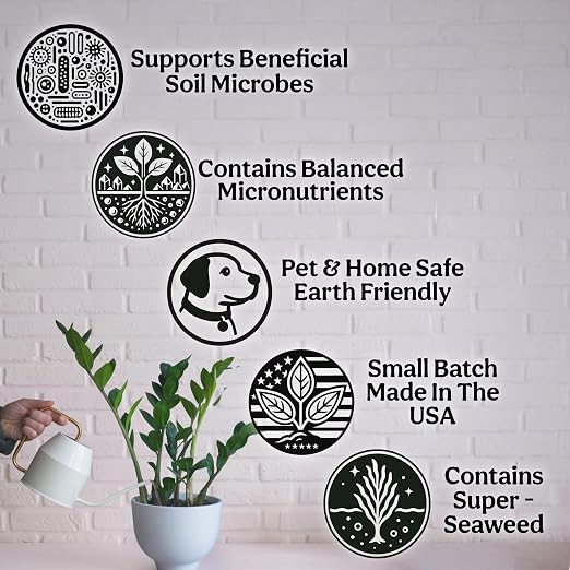 Organic Liquid Indoor Plant Food, Houseplant, Tropical & All-Purpose Indoor Plant Fertilizer, Organic Liquid Fertilizer 5-5-5 with Sea Kelp 1 Gallon Treats 800 Gallon of Water