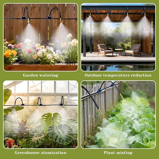 Drip Irrigation System,100 Ft Quick-Connect Garden Sprinkler Kit with 16pcs 360° Adjustable Nozzles for Garden, Lawn, Greenhouse, Raised Beds & Outdoor Plants