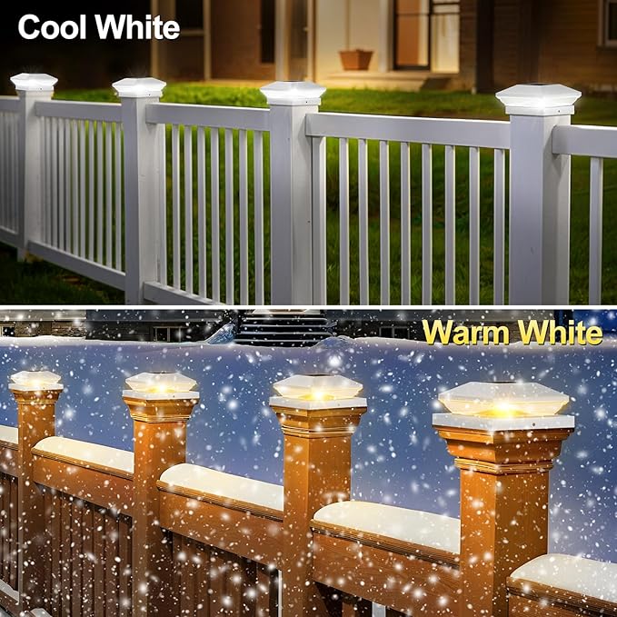 T-SUN Solar Post Cap Lights Outdoor 6 Pack, 2 Modes LED Fence Post Solar Lights Fit for 4x4 5x5 6x6 Vinyl/Wooden Posts, Waterproof Deck Post Lights Solar Powered for Garden Patio Gate Porch