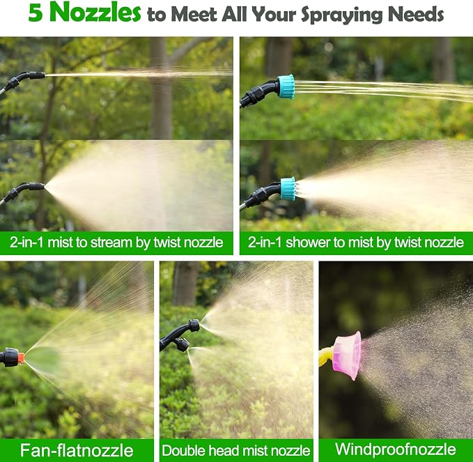 Electric Backpack Sprayer 3.2 Gallon, Battery Powered Lawn Sprayer with Ergonomic Design, USB Rechargeable Handle, Telescopic Wand & 5 Spray Nozzles