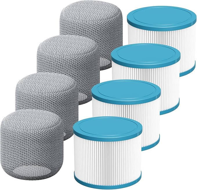 LINNIW Spa Hot Tub Filter Replacement: Compatible with All RELXTIME ALEKO Wejoy Co-z Spa Wave Spas CleverSpa Inflatable Hot Tubs Pool High-Efficiency Screw-in Filters(4 Filters + 4 Filter Covers)