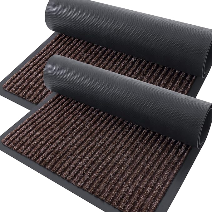 OLANLY Front Door Mat Indoor Outdoor Entrance, 2-Pack 59 x 34 Inch, Waterproof Heavy Duty Doormat, Fade Resistant, Low Profile, Easy Clean Patio Porch Welcome Floor Mats for Entry, Tan