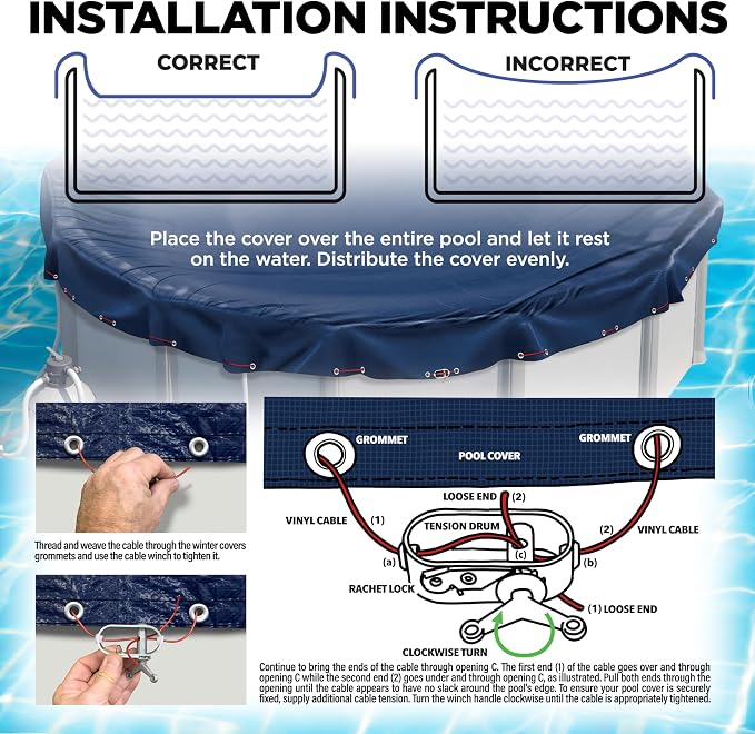 30 ft Round Pool Cover for Above Ground Pools, Above Ground Pool Cover, Swimming Pool Cover, Winter Pool Cover, Keeps Out Debris, Cold and UV Resistant, Supreme Mesh, Navy Blue