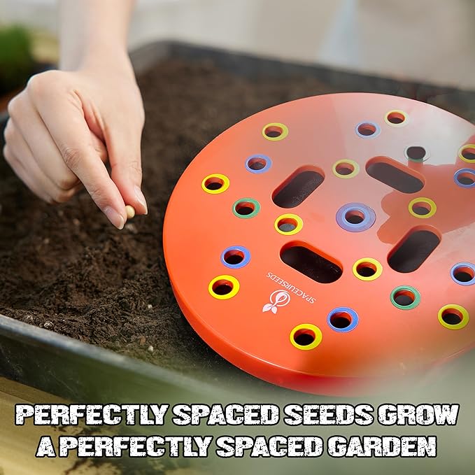 Round Seed Planting Template – Patented Color-Coded Garden Spacing Tool Kit with Seed & Seedling Spacer, Dibber with Seed Spoon & Laminated Vegetable Growing Guide