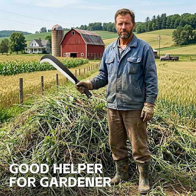 Sickle Machete for Yard Work Machetes for Cutting Trees Billhook Brush Clearing Sickle Garden Tool Brush Axe Harvest Knife Heavy Duty Machete with Curve Blade Grass Sickle for Gardening,Weeding