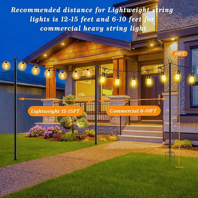 Mutovlin 6 Pack String Light Poles,10 Ft Light Poles for Outside String Lights,Outdoor Lights Pole with Fork,Metal Poles Stand for Patio Deck Backyard (10FT 6 Pack)