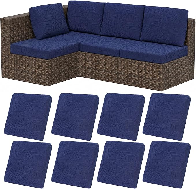 HEBE Stretch Patio Cushion Covers Set 8pcs,Waterproof Outdoor Couch Covers Replacement,Washable Reusable Seat Cushion Slipcovers for Patio Furniture Protector,Chair Cushion Cover