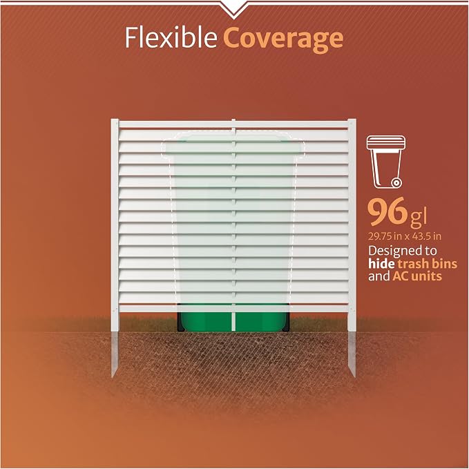 4ft H x 5ft W (1 Panel) No Dig Enclo Savannah Privacy Screen, Louvered White Vinyl Section, Trash Can Hider Outdoor, AC Barrier, Pool Equipment Enclosure, Outdoor Divider, AZ18041