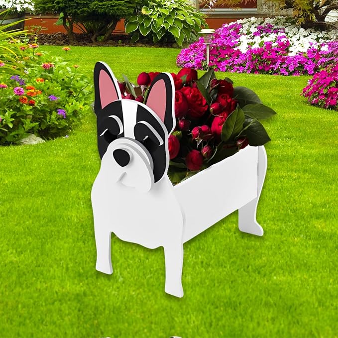 White French Bulldog Dog Planter Plant Pots,Cute Dog Flower Planter,Gifts for Pet Lovers,Unique Animal Plant Pots,Office,Indoor Outdoor Garden Decor(9.45 * 6.3 * 13.35in)