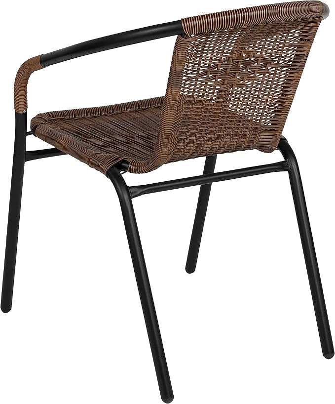 Flash Furniture Lila Modern Rattan Indoor/Outdoor Stackable Dining Chairs, Stacking Rattan Bistro Chairs for Patio or Restaurant, Set of 4, Brown