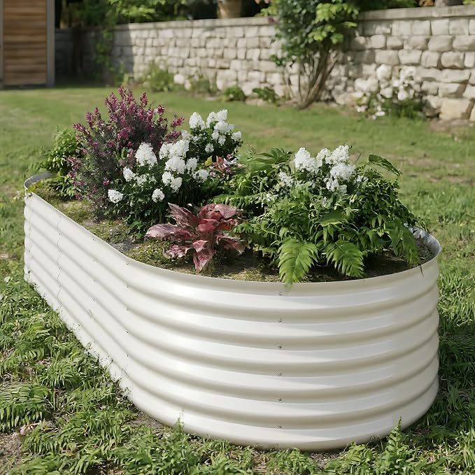 IDEALHOUSE 8x4x1.5 Ft Galvanized Metal Raised Garden Bed, 24-Inch Tall Outdoor Planter Box for Vegetables, Flowers & Herbs, Rust-Resistant Garden Beds for Backyard, Patio or Balcony, Beige