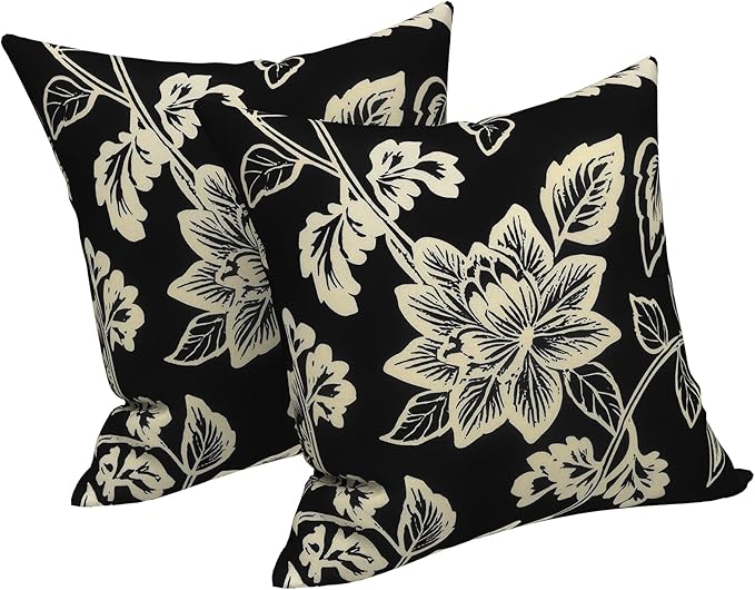 LVTXIII 2 Pack Outdoor Pillow Covers ONLY 18x18 Inch, Water-Repellent Square Decorative Cushion Covers for Patio Furniture, Garden, Sofa, Elegant Vines Black