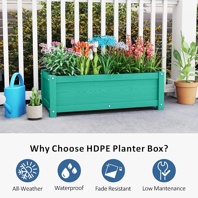 HDPE Raised Planter Box Outdoor, Rot-Resistant and Non-Cracking, Small Raised Beds for Gardening 29.5 * 14.4 * 9.8 in for Yard, Lawn, Rectangle with Drainage Holes, Aruba Blue