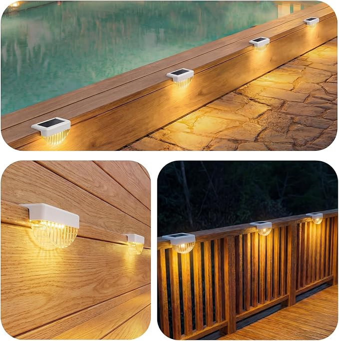 VOLISUN 12 Pack Solar Deck Lights Outdoor, Warm White LED Solar Step Lights for Outside, Waterproof Fence Light for Patio, Deck, Stairs, Yard, Pool and Porch (White)