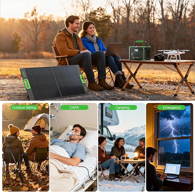 Portable Power Station 500W (Peak 1000W), 519Wh Solar Generator with 2 AC 110V Outlets, USB-C PD 60W Fast Charging, 10 Ports including Wireless Charger for Camping, RV, Emergency, and Backup