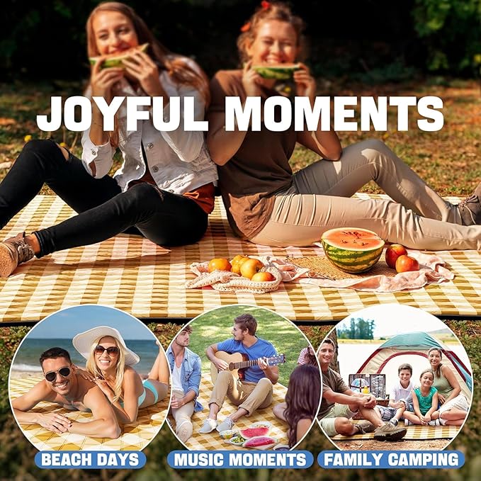 TigeJoy Extra Large Picnic Blanket Waterproof Foldable 60''x80'', Outdoor Picnic Mat Beach Blanket Sandproof for Park, Grass, Travel, Hiking, Camping Essentials, Gingham Picnic Blanket
