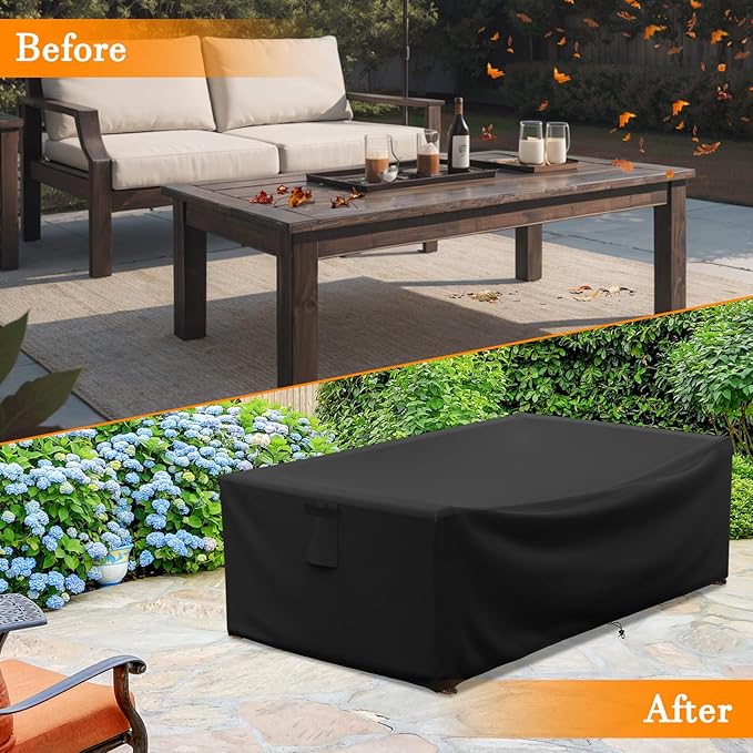 STARTWO Outdoor Dining Table Cover,60 Inch Small Rectangle Outside Patio Furniture Cover Waterproof-Black