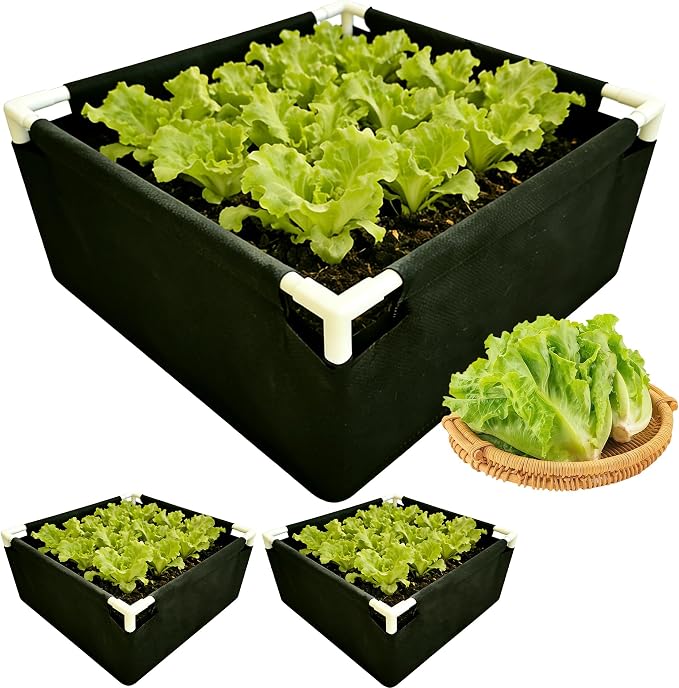 Breathable Felt Raised Garden Bed with PVC Frame, Heavy-Duty Square Planter Box for Vegetables, Herbs & Flowers, 3 Size – No Tools Assembly for Patio, Backyard Gardening（2.2*2.2*1FT, 2PCS）