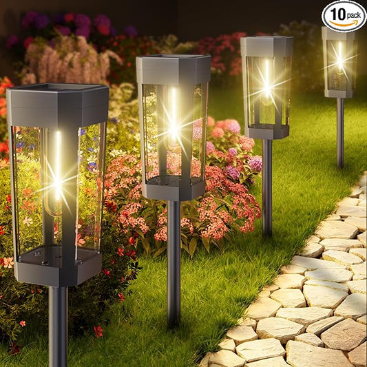 Solar Lights Outdoor Waterproof – 10 Pack Solar Powered Garden Pathway Lights - IP65 LED Landscape Lighting for Walkway Patio Lawn Yard Porch Decor