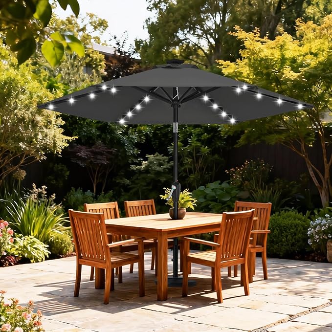 ABCCANOPY Durable Solar Led Patio Umbrellas with 24LED Lights 7.5FT (Dark Gray)