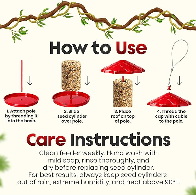 Cylinder Bird Feeder Holder - Feeders for Outdoors Hanging - Holds Bird Seed Cylinders with Hole, Logs, & Birdseed Cakes up to 6" Diameter - Cylinder Sold Separately