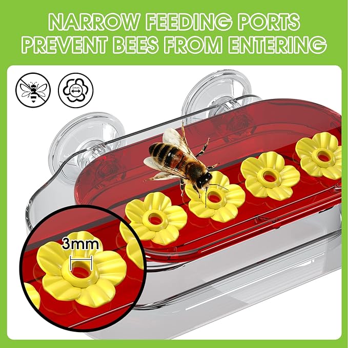 Redboat Window Hummingbird Feeder,Strong Suction Cup Hummingbird Feeder with 4 Feeding Ports,Easy to Clean and Refill Plastic Humming Bird Feeder,Gifts,1 Pack,10oz