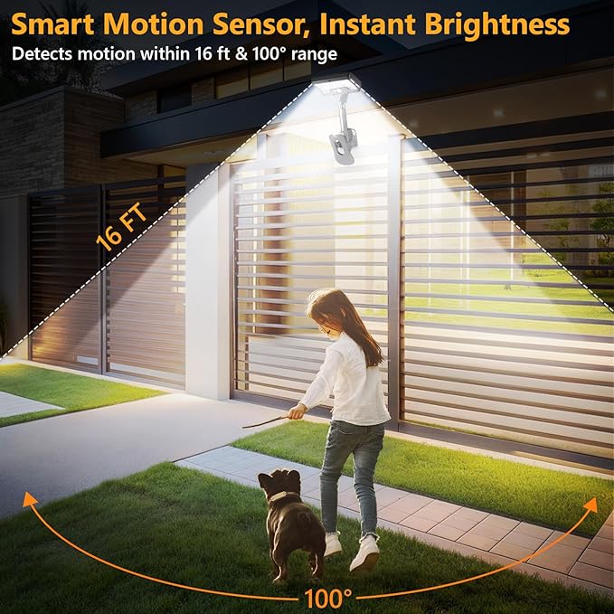 Clip On Solar Lights Outdoor with Motion Sensor, 360°Rotatable & Vertically Adjustable Solar Fence Lights with 92 LEDs (600 LM, 6000 K),IP65 waterproof Security light for deck, Gutter, Camping(2 Pack)