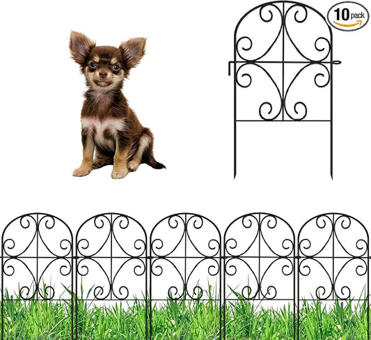 ShopLaLa Garden Fence Border Animal Barrier (10 Panels) 12in(L) x 24in(H) Metal Wire Fence Butterfly Arch Panel Outdoor Fencing Rustproof for Lawn Landscape Decor Small Dog Fences for the Yard Patio