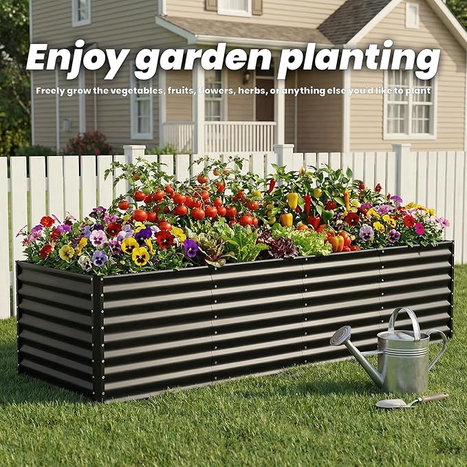 8x2x2FT Raised Garden Beds Outdoor, Planter Raised Beds for Gardening, Vegetables, Flowers,Large Metal Garden Box, Deep Plant Flower pots Outdoor (Black, 1Pack)