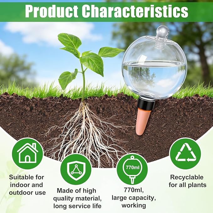 26 oz Extra Large Plant Self Watering Globes Top Fill - Upgraded Plastic Water Bulbs, Slow Release Terracotta Self Watering Planter Insert, Plant Watering Devices System, Water Spikes Stakes, 2 Pack