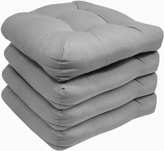 Sweet Home Collection Patio Cushions Outdoor Chair Pads Premium Comfortable Thick Fiber Fill Tufted 19" x 19" Seat Cover, 4 Count (Pack of 1), Silver