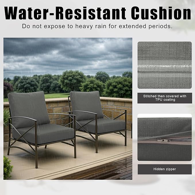 Favoyard Deep Seat Patio Cushions 24 × 24 inch Rainproof & Fadeness Furniture Cushion Set for Outdoor Chair Couch with Polyester-Linen Fabric & Removable Cover, Hidden Zipper and Adjustment Straps
