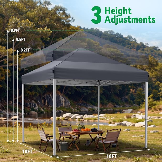Driftalia 10x10 Pop Up Canopy Tent, Instant Setup Portable Canopy with Carry Bag, 4 Sandbags and 8 Stakes for Outdoor Events, Parties & Camping - Dark Grey