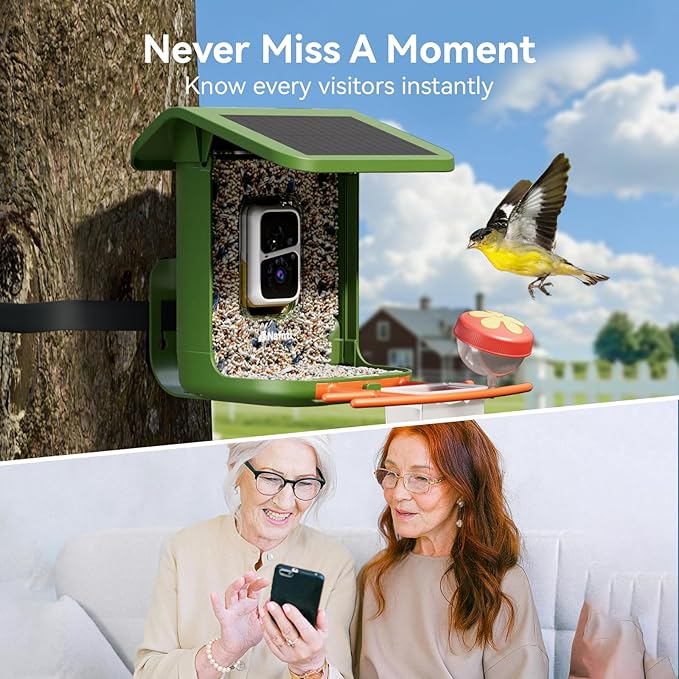 Bird Feeder with Camera, Support 2.4GHz/5GHz, 2K Live Steam for Outdoor, 1.8L Large Capacity, AI Identify Auto Capture Videos, Camera Bird Feeders for Outside, Ideal Gift for BirdLovers (Green)