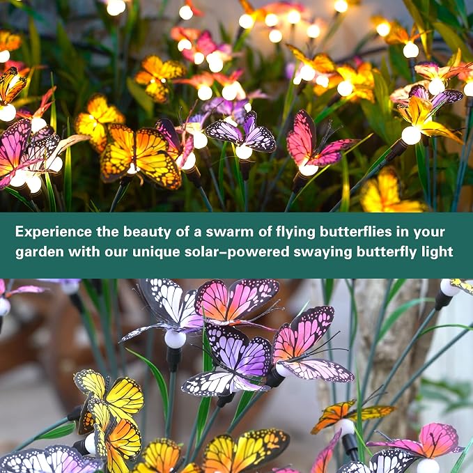 TONULAX Solar Garden Lights - 6 Pack Swaying Butterfly Light, Swaying in The Wind, Solar Outdoor Lights, Yard Patio Pathway Decoration, High Flexibility Iron Wire & Realistic Butterflies
