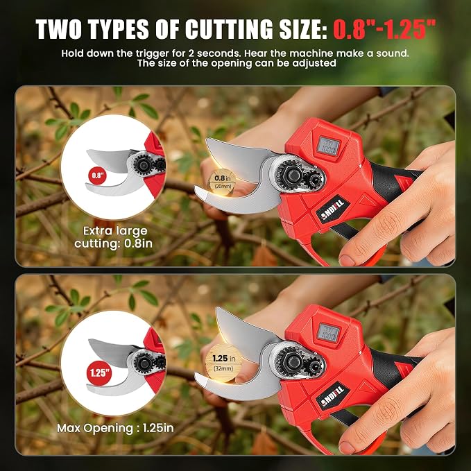 Upgraded Electric Pruning Shears, 1.6" Cutting Diameter Cordless Powered Pruner with LCD Display, Powerful Brushless Motor, 2×21V 2000mAh Batteries Electric Pruner for Tree Trimming Garden