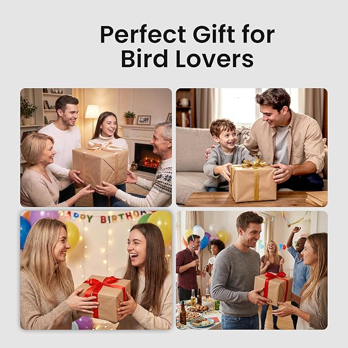 HEAPETS Bird Feeder with Camera Solar Powered, 4K UHD Video, AI Bird Recognition, Auto Capture with Instant Notifications, IP65 Weatherproof, Gifts for Seniors Bird Watchers, Brown