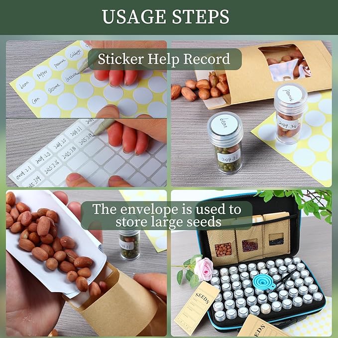 60 Slots Seed Storage Organizer with 20 Envelopes Portable Sturdy Seeds Container Box Airtight Garden Seed Saver Saving Kit (small-60 Slots)