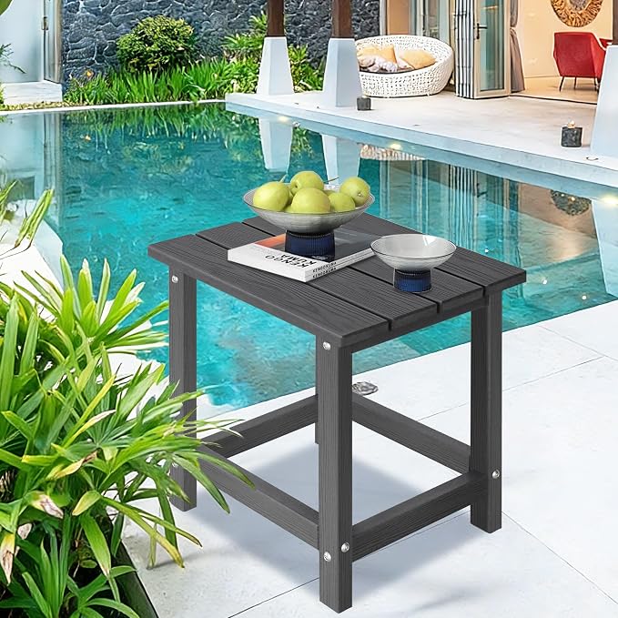 LZRS HDPE Adirondack Side Table - Small Outdoor Table for Patio, Deck, Garden & Poolside,Eco-Friendly,Sturdy and Easy Assemble, Grey