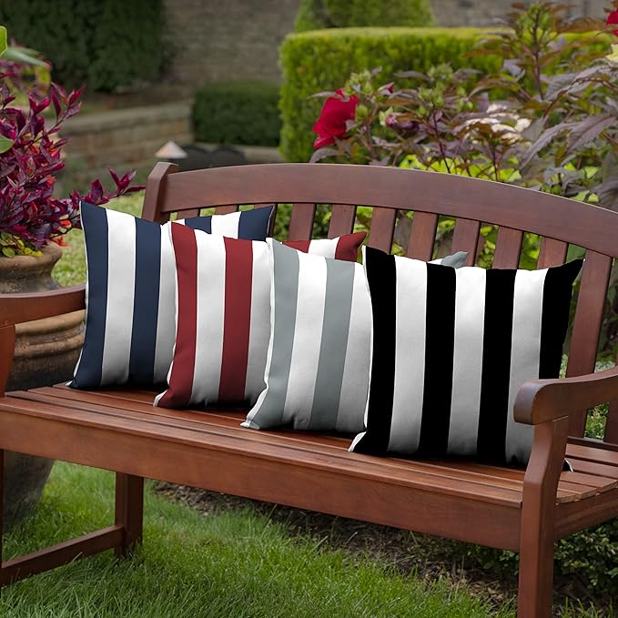 Arden Outdoor Toss Pillow, 16 x 16, Rain-Proof, Fade Resistant Black Cabana Stripe