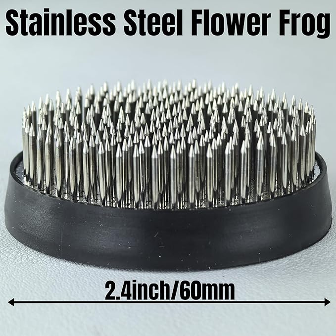 8.5inch Japanese Ceramic Ikebana Vase Kit with 2.4inch Metal Floral Frog Round Stems Holder, Japanese Flower Arranging Supplies Kenzan Flower Container (Black)
