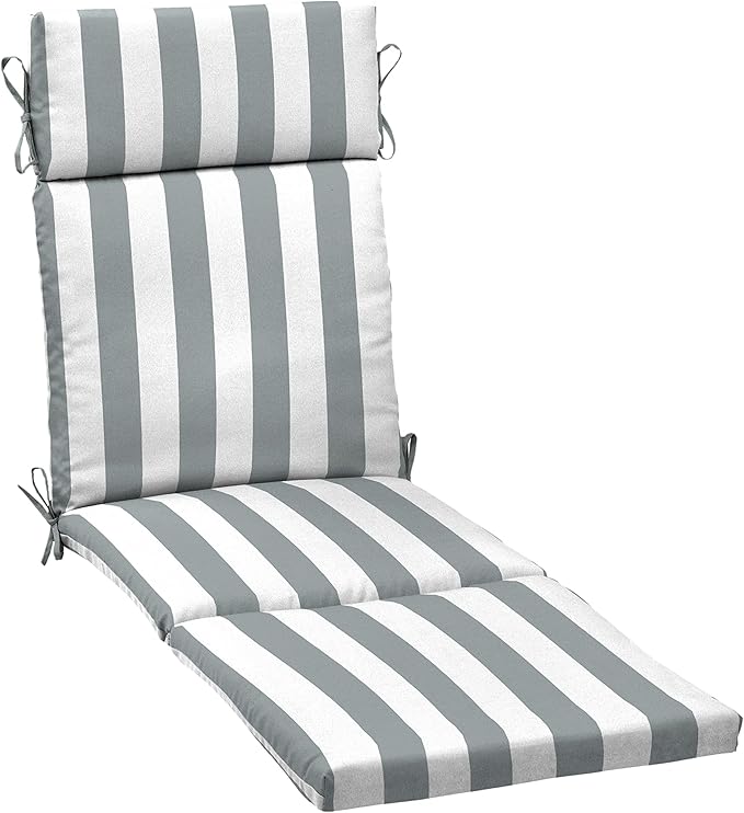 Arden Outdoor Chaise Cushion, 21 in x 72 in, Weather-Proof, Rain-Proof, Fade Resistant Patio Cushion for Chaise Lounger Stone Grey Cabana Stripe