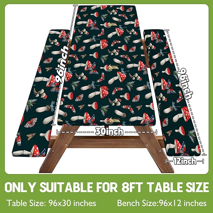 Picnic Table Cover with Bench Covers Elastic Tablecloth Camping Essentials Table Cloth Outdoor Glamping Cool Fun Unique Ideas Birthday Camping Gifts for Mother Mama Mommy Mom from Daughter Son Black