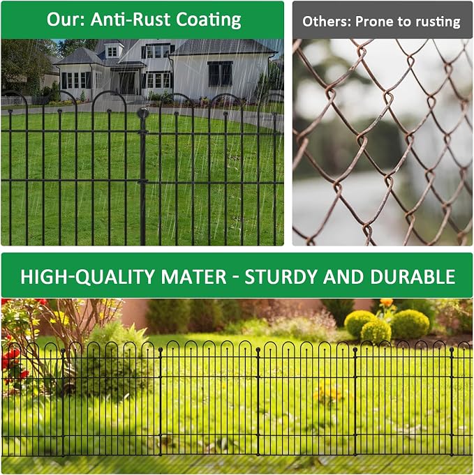 5 Panels Garden Fence Animal Barrier, 32 in (H) x11.8ft (L) Decorative Garden Fence, Rustproof Metal No Dig, Tall Garden Fencing, Dog Fence Outdoor for Yard, Patio