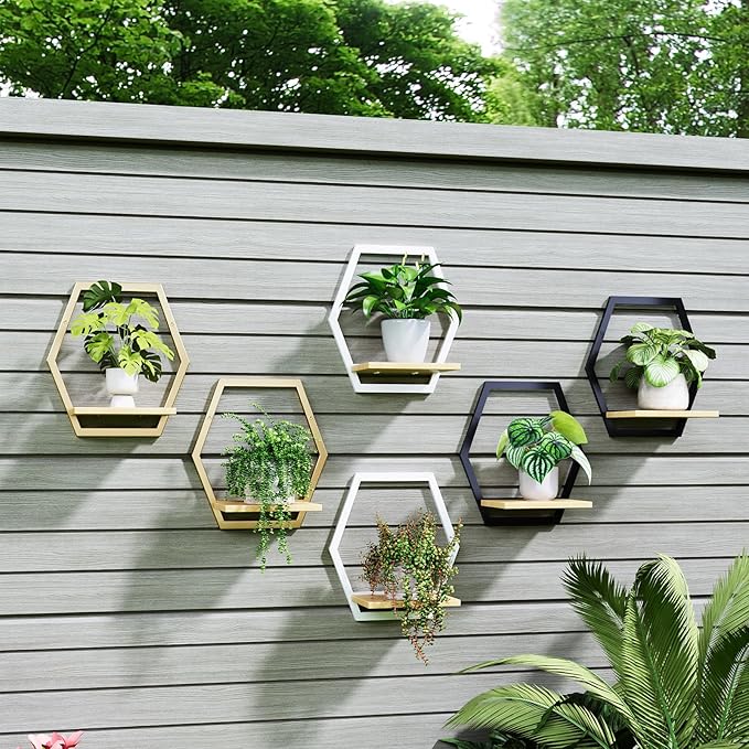 3 Pack Solid Wood & Heavy Duty Metal Wall Plant Stands,9 inch Natural Wood Shelf, Boho Arch Hanging Planter for Indoor 25 LB Load for Plants Black