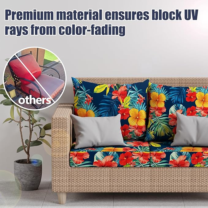 14Pcs Patio Cushion Covers, Stretch Couch & Sofa Replacement Slipcovers for Patio Furniture Cushion Covers, Washable Reusable Furniture Protector, Square Large, Big Flower