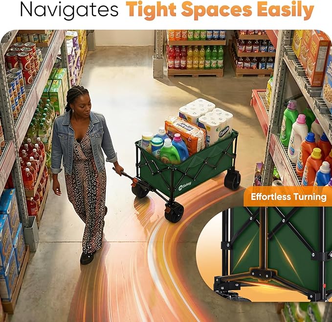 Sekey 150L Wagons Carts Foldable with Big All-Terrian Beach Wheels, Collapsible Heavy Duty Wagon, Extra Large Folding Wagon, Foldable Wagon for Camping, Garden, Sports. Dark Green